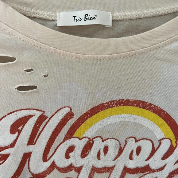 Happy Vibes Vintage Inspired Women's Upcycled Bleached Reworked T-Shirt - Large - Picture 3 of 6